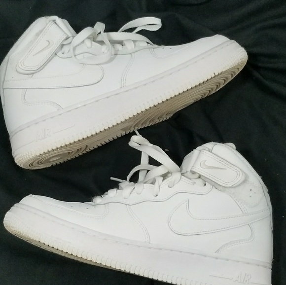 all white high top forces